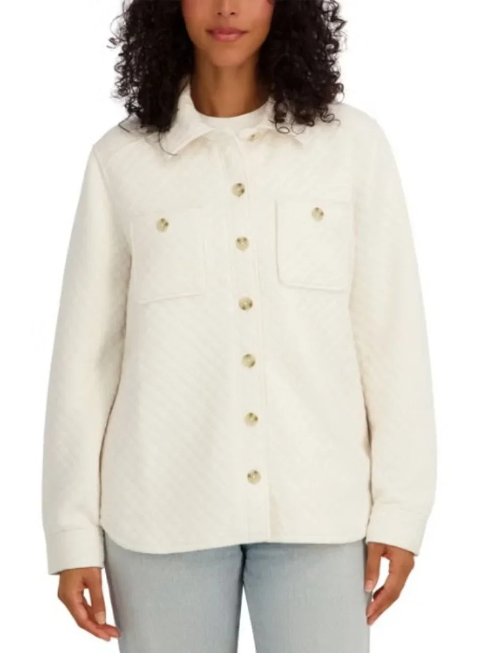 NWT SAGE Women's Quilted Shirt Jacket, Cream (Bone)